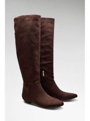 Guess Kozaki 185190 Brązowy. Brązowe kozaki damskie Guess, bez obcasa, na słupku, bez zapięcia. Za 674.99 zł.