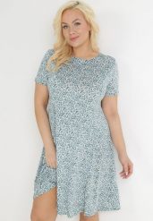 Zielono-Niebieska Trapezowa Sukienka Mini w Kwiatowy Wzór Aganis. Zielone sukienki damskie Born2be, z aplikacjami, z materiału, bez ramiączek. Za 79.99 zł.