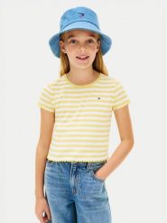 Tommy Hilfiger T-Shirt KG0KG08590 Żółty jasny Slim Fit. Żółte koszulki i t-shirty dziewczęce Tommy Hilfiger, bez wzorów, z bawełny, bez kołnierzyka, bez ramiączek. Za 109.99 zł.