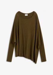 Sweter z cienkiej dzianiny z delikatnej mieszanki wiskozy. Zielone swetry klasyczne damskie bonprix, z dzianiny, bez kołnierzyka. Za 94.99 zł.