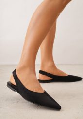 Czarne Balerinki Typu Slingback Diarin. Czarne balerinki damskie Renee, bez wzorów, z materiału, z otwartym noskiem. Za 99.99 zł.