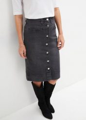Spódnica dżinsowa z ozdobnymi guzikami. Czarne spódnice damskie bonprix, bez wzorów, klasyczne, mini. Za 77.99 zł.