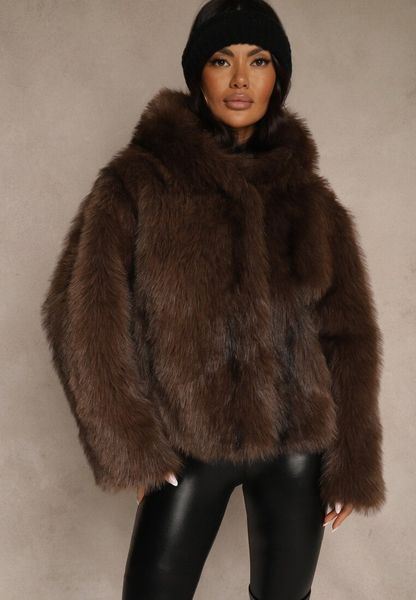 Brązowa Kurtka Futerko z Nieodpinanym Kapturem Tusnema. Brązowe kurtki damskie Renee, l, z aplikacjami, z futra. Za 269.99 zł.