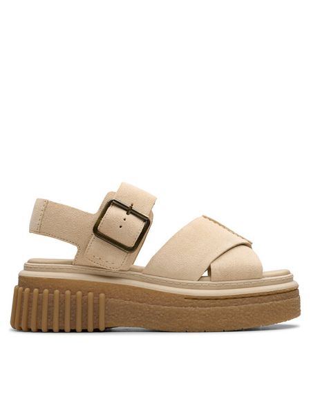 Clarks Sandały Evamar Wish 26181202 Beżowy. Brązowe sandały damskie Clarks, bez wzorów, ze skóry, bez obcasa, na koturnie, bez zapięcia. Za 339.99 zł.