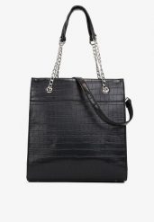 Czarna Torebka na Ramię z Odpinanym Paskiem i Ozdobnymi Rączkami Penley. Czarne shopper bag Renee, na ramię, duże, bez dodatków. Za 79.99 zł.
