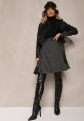 Szara Rozkloszowana Spódnica Preppy z Plisami Enavirra. Szare spódnice damskie Renee, na co dzień, m, bez wzorów, klasyczne, mini. Za 119.99 zł.