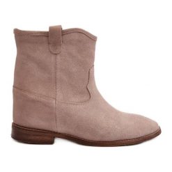 Zazoo 2326 Zamszowe Wsuwane Botki Damskie Beżowe beżowy. Brązowe botki damskie ze skóry, klasyczne, bez obcasa, na koturnie, bez zapięcia. Za 413.91 zł.