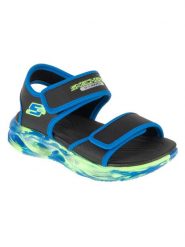 Skechers Sandały S-Lights: Sola Glow Sandal - Fusion Brights 407032L/BKBL Czarny. Czarne sandały chłopięce Skechers, z materiału, bez zapięcia. Za 179.99 zł.