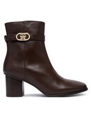 Tommy Hilfiger Botki Th Strap Leather Block Heel Boot FW0FW09488 Brązowy. Brązowe botki damskie Tommy Hilfiger, ze skóry, bez obcasa, na słupku, bez zapięcia. Za 749.99 zł.