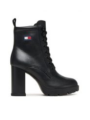 Tommy Jeans Botki Tjw Lace Up EN0EN02832 Czarny. Czarne botki damskie Tommy Jeans, z jeansu, bez obcasa, na słupku, bez zapięcia. Za 529.99 zł.