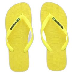 Japonki Havaianas Brasil Logo Neon. Żółte klapki damskie Havaianas, bez wzorów, z gumy, bez obcasa, bez zapięcia. Za 69.99 zł.