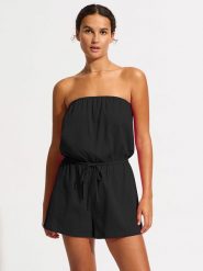 Seafolly Kombinezon w kolorze czarnym rozmiar: S. Czarne kombinezony damskie Seafolly, s, bez wzorów, z bawełny, bez kołnierzyka, bez ramiączek. Za 151.95 zł.