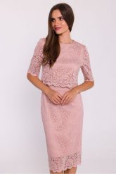 Elegancka ołówkowa dwuczęściowa sukienka koronkowa różowa. Czerwone sukienki damskie Stylove, bez wzorów, z koronki, eleganckie, bez ramiączek. Za 449.00 zł.