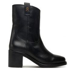 Botki Tommy Hilfiger. Czarne botki damskie Tommy Hilfiger, bez obcasa, na słupku, bez zapięcia. Za 699.99 zł.