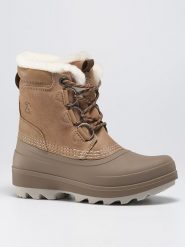 Kamik Skórzane kozaki zimowe "Laurenlo" w kolorze jasnobrązowym rozmiar: 42. Brązowe kozaki damskie Kamik, na zimę, z polaru, z okrągłym noskiem, bez obcasa, bez zapięcia. Za 375.08 zł.