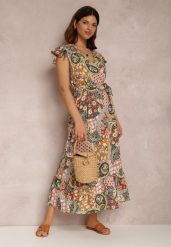 Żółta Sukienka Hesena. Żółte sukienki damskie Renee, bez wzorów, z materiału, boho, bez ramiączek. W wyprzedaży za 55.99 zł.