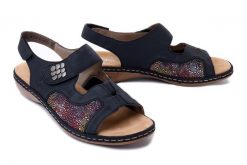 RIEKER 65989-14 blue, sandały damskie. Niebieskie sandały damskie Rieker, bez wzorów, bez obcasa, bez zapięcia. Za 223.93 zł.
