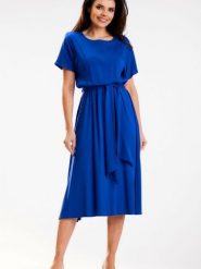 Sukienka Model A576 Blue - awama. Niebieskie sukienki damskie Awama, bez wzorów, z wiskozy, biznesowe, bez ramiączek. Za 307.52 zł.