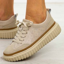 Beżowe skórzane sneakersy damskie Sergio Leone Sp025. Brązowe obuwie sportowe damskie Sergio Leone, na lato, z jeansu, bez zapięcia, trekkingowe. Za 199.00 zł.