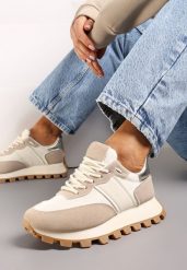 Beżowe Sneakersy z Przeszyciami na Grubej Podeszwie ze Żłobieniem Vetilassa. Brązowe obuwie sportowe damskie Renee, bez zapięcia. Za 89.99 zł.