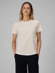 4F T-shirt regular gładki damski - kremowy L. Brązowe t-shirty damskie 4F, l, bez wzorów, z bawełny, bez kołnierzyka. Za 49.99 zł.