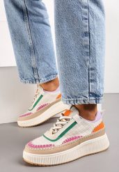 Beżowe Tweedowe Sneakersy na Platformie z Przeszyciem Orilenes. Brązowe obuwie sportowe damskie Renee, bez zapięcia. Za 109.99 zł.