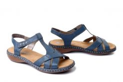 RIEKER 65919-12 blue, sandały damskie. Niebieskie sandały damskie Rieker, bez wzorów, bez obcasa, bez zapięcia. Za 319.90 zł.