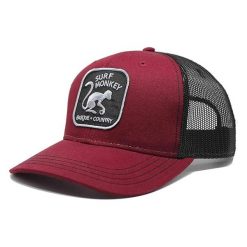 Czapka trucker 6-panelowa / Jeden rozmiar (Bordowy/Czarny). Czerwone czapki damskie SURF MONKEY, z aplikacjami, z bawełny. Za 159.95 zł.
