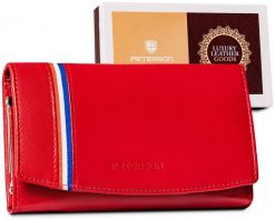 Portfel skórzany Peterson PTN RD-31-GCL czerwony. Czerwone portfele damskie Peterson, bez wzorów, ze skóry. Za 80.00 zł.