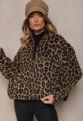 Brązowa Bluza z Lnem Oversize w Panterkę Tinnestira. Brązowe bluzy damskie Renee, m, bez wzorów, bez kaptura. Za 149.99 zł.