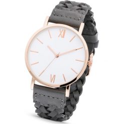 Zegarek na tekstylnym plecionym pasku bonprix szaro-kolor czerwonego złota. Szare zegarki damskie bonprix. Za 37.99 zł.