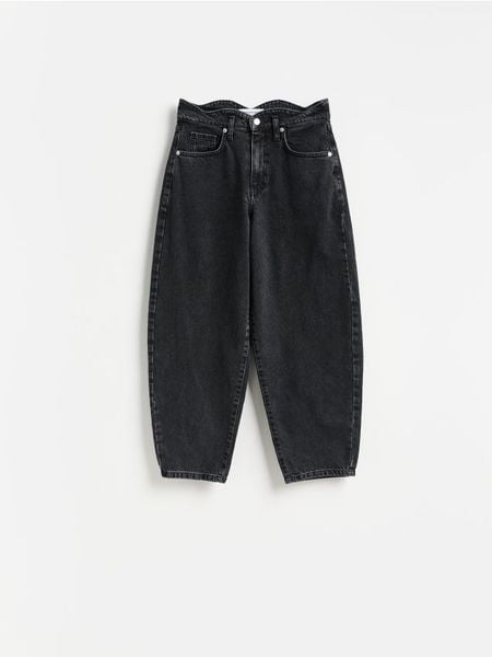 Jeansy barrel leg - szary. Szare jeansy damskie Reserved. Za 149.99 zł.