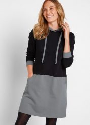 Sukienka dresowa. Czarne sukienki damskie bonprix, bez wzorów, z dresówki, bez ramiączek. Za 124.99 zł.