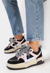 Czarne Sneakersy na Grubej Podeszwie z Ekoskóry ze Sznurowaniem Rositi. Czarne obuwie sportowe damskie Born2be, bez zapięcia. Za 99.99 zł.