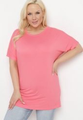 Różowy T-shirt z Rękawami w typie Nietoperza Salilena. Czerwone t-shirty damskie Born2be, xl, z aplikacjami, z jeansu, bez kołnierzyka. Za 34.99 zł.