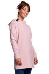 Nierozpinana Asymetryczna Bluza z Kapturem - Pudrowa. Czarne bluzy damskie MOE, l, bez wzorów, z bawełny, z kapturem. Za 253.90 zł.
