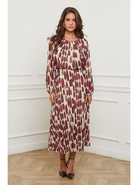 L'armoire de Suzette Sukienka w kolorze brązowo-bordowo-kremowym rozmiar: 38/40. Czerwone sukienki damskie L'armoire de Suzette, bez wzorów, klasyczne, bez ramiączek. Za 152.98 zł.