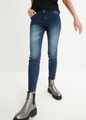 Dżinsy Skinny, mid waist, krótsze nogawki. Niebieskie jeansy damskie bonprix, bez wzorów, z jeansu. Za 84.99 zł.