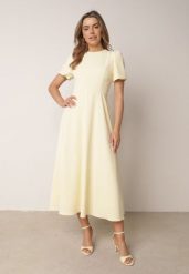 Żółta Elegancka Sukienka VICES o Rozkloszowanym Kroju z Krótkim Rękawem Aezith. Żółte sukienki damskie Born2be, bez wzorów, eleganckie, bez ramiączek. Za 219.99 zł.