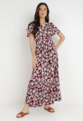 Czarno-Czerwona Sukienka z Wiskozy Cirukas. Czerwone sukienki damskie Born2be, bez wzorów, z materiału, klasyczne, bez ramiączek. Za 129.99 zł.