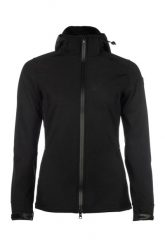 Kurtka jeździecka softshell z kapturem dla kobiet HKM Crew. Czarne kurtki damskie HKM, m, z aplikacjami, z gumy, z kapturem. Za 302.50 zł.