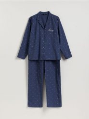 Bawełniana piżama dwuczęściowa - granatowy. Niebieskie piżamy damskie Reserved, bez wzorów, z bawełny, bez ramiączek. Za 159.99 zł.