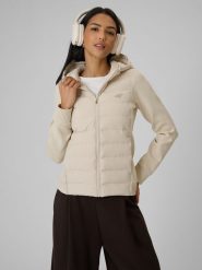 4F Kurtka z wypełnieniem syntetycznym damska - beżowa M. Brązowe kurtki damskie 4F, m, bez wzorów, z puchu, bez kaptura. Za 349.99 zł.