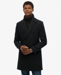 Superdry Town Coat Płaszcz slim z mieszanką wełny – Black Herringbone. Czarne płaszcze damskie Superdry, m, bez wzorów, z materiału, bez kaptura. Za 1,075.70 zł.