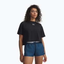 Koszulka treningowa damska Under Armour Rival Boxy Tee Solid black/white. Czarne bluzki damskie Under Armour, bez wzorów, sportowe, bez kołnierzyka, bez ramiączek. Za 83.99 zł.