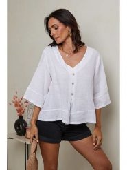 Le Monde du Lin Lniana bluzka w kolorze białym rozmiar: 40/42. Białe bluzki damskie Le Monde du Lin, bez wzorów, ze lnu, klasyczne, bez kołnierzyka, bez ramiączek. Za 152.95 zł.