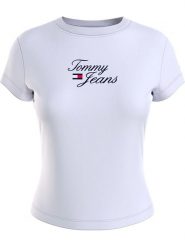 TOMMY JEANS Koszulka w kolorze białym rozmiar: L. Białe bluzki damskie Tommy Jeans, l, bez wzorów, z jeansu, bez kołnierzyka, bez ramiączek. Za 65.69 zł.