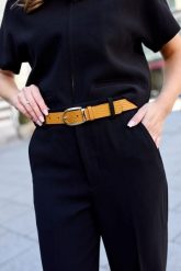 Pasek skórzany BELTIMORE r.90-105 cm D94 żółty. Żółte paski damskie bez wzorów. Za 41.99 zł.