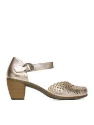 Rieker Półbuty CEO-40902-90 Złoty. Żółte czółenka damskie Rieker, bez wzorów, ze skóry, bez obcasa. Za 299.99 zł.