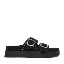 Klapki DeeZee. Czarne klapki damskie DeeZee, bez wzorów, bez obcasa, bez zapięcia. Za 149.99 zł.